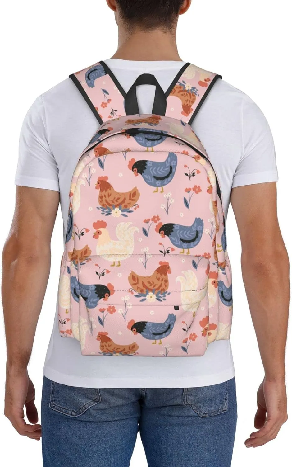 17 inch Backpack Cute Animals Chickens Floral Laptop Backpack School Bookbag Shoulder Bag Casual Daypack