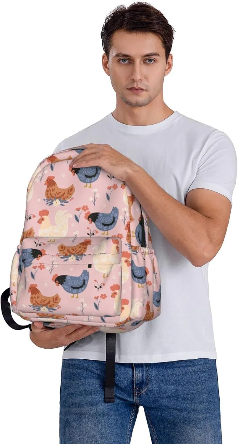17 inch Backpack Cute Animals Chickens Floral Laptop Backpack School Bookbag Shoulder Bag Casual Daypack