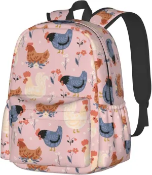 17 inch Backpack Cute Animals Chickens Floral Laptop Backpack School Bookbag Shoulder Bag Casual Daypack