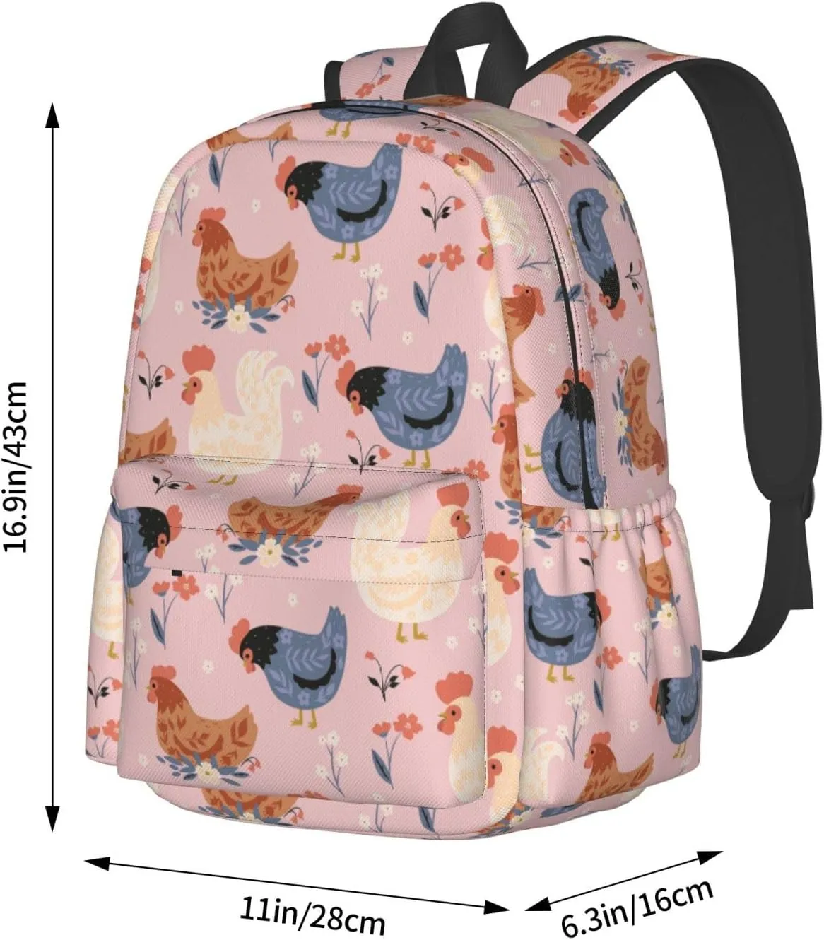 17 inch Backpack Cute Animals Chickens Floral Laptop Backpack School Bookbag Shoulder Bag Casual Daypack