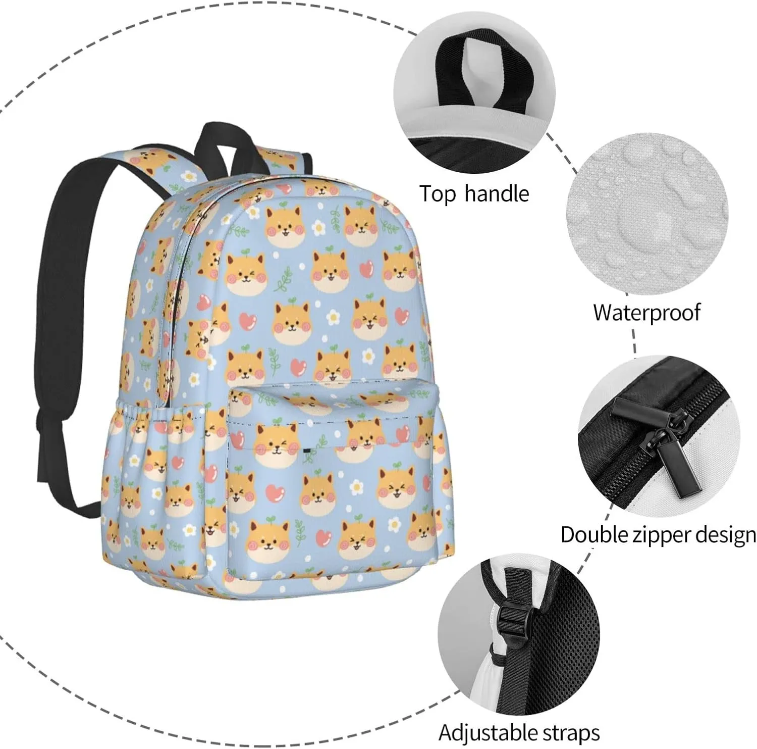 17 inch Backpack Kawaii Shiba Inu Cute Dogs Laptop Backpack School Bookbag Shoulder Bag Casual Daypack