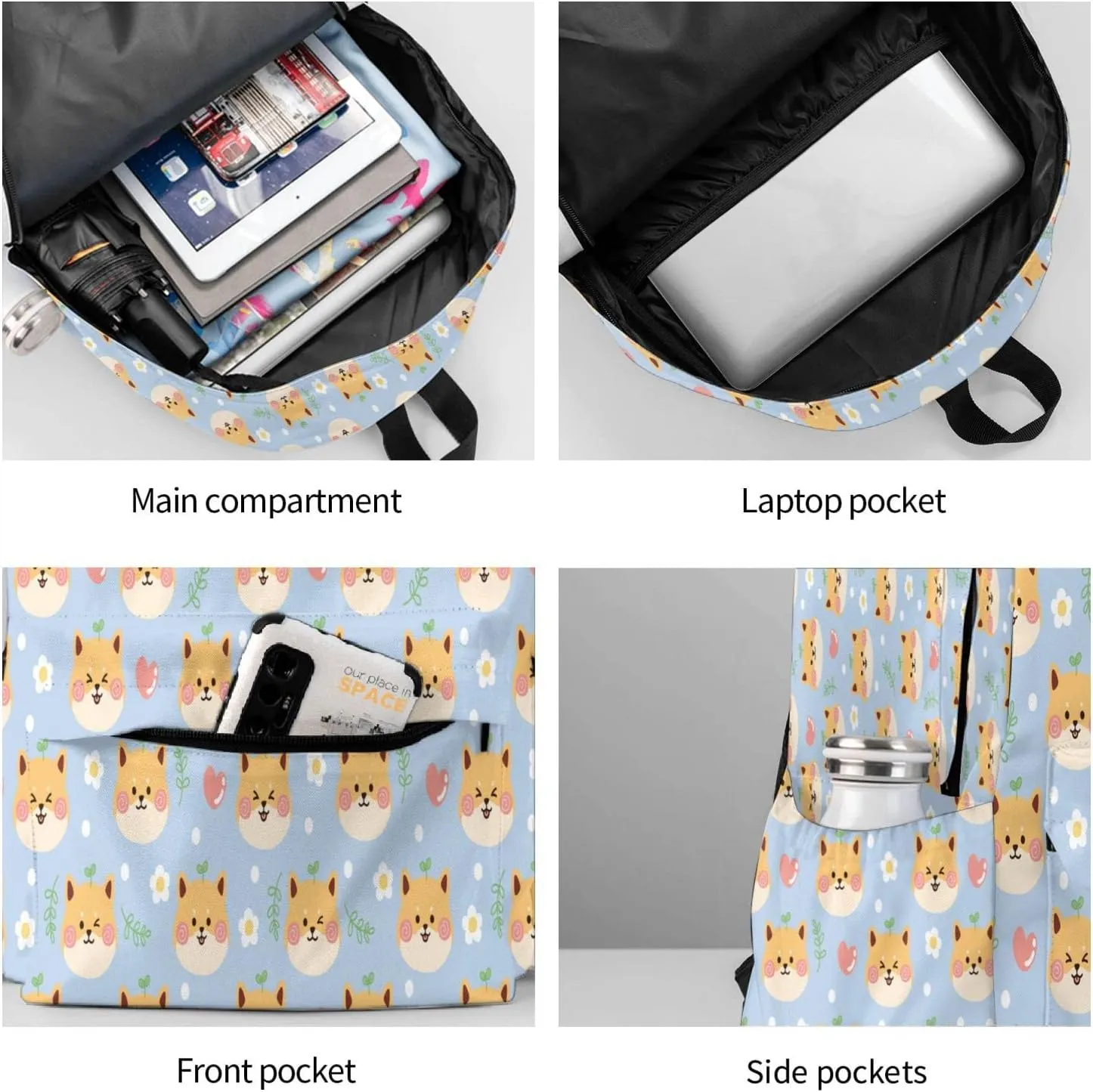 17 inch Backpack Kawaii Shiba Inu Cute Dogs Laptop Backpack School Bookbag Shoulder Bag Casual Daypack