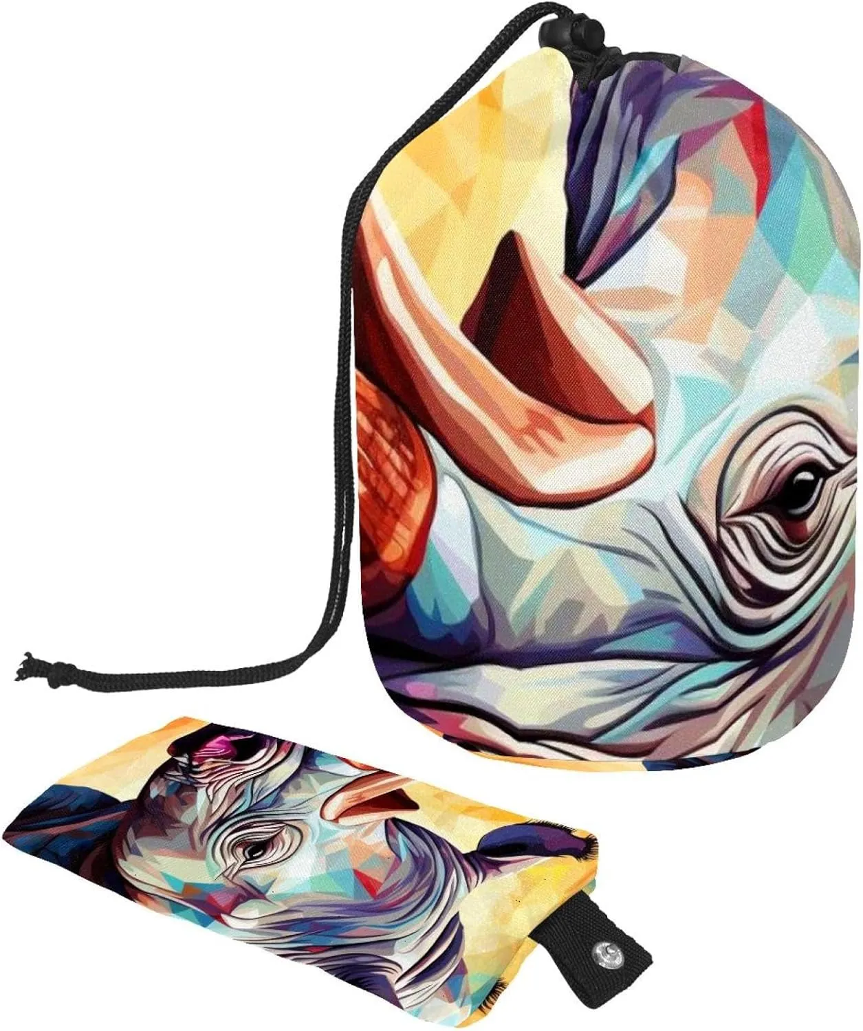 2 Pcs Cosmetic Bag bucket Travel Makeup Bags Large Capacity Soft Waterproof Portable Drawstring Cosmetic Bag, Art Animal Rhino 31