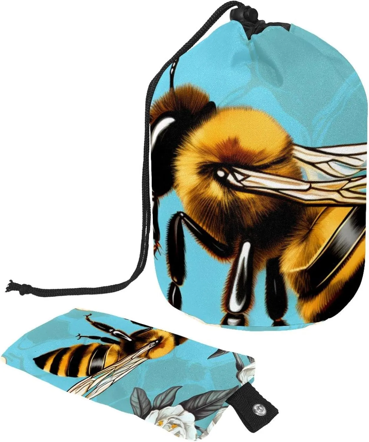 2 Pcs Cosmetic Bag bucket Travel Makeup Bags Large Capacity Soft Waterproof Portable Drawstring Cosmetic Bag, Art Bee Flowers