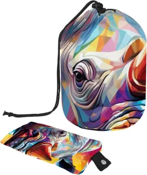 2 Pcs Cosmetic Bag bucket Travel Makeup Bags Large Capacity Soft Waterproof Portable Drawstring Cosmetic Bag, Art Colorful Rhino 23