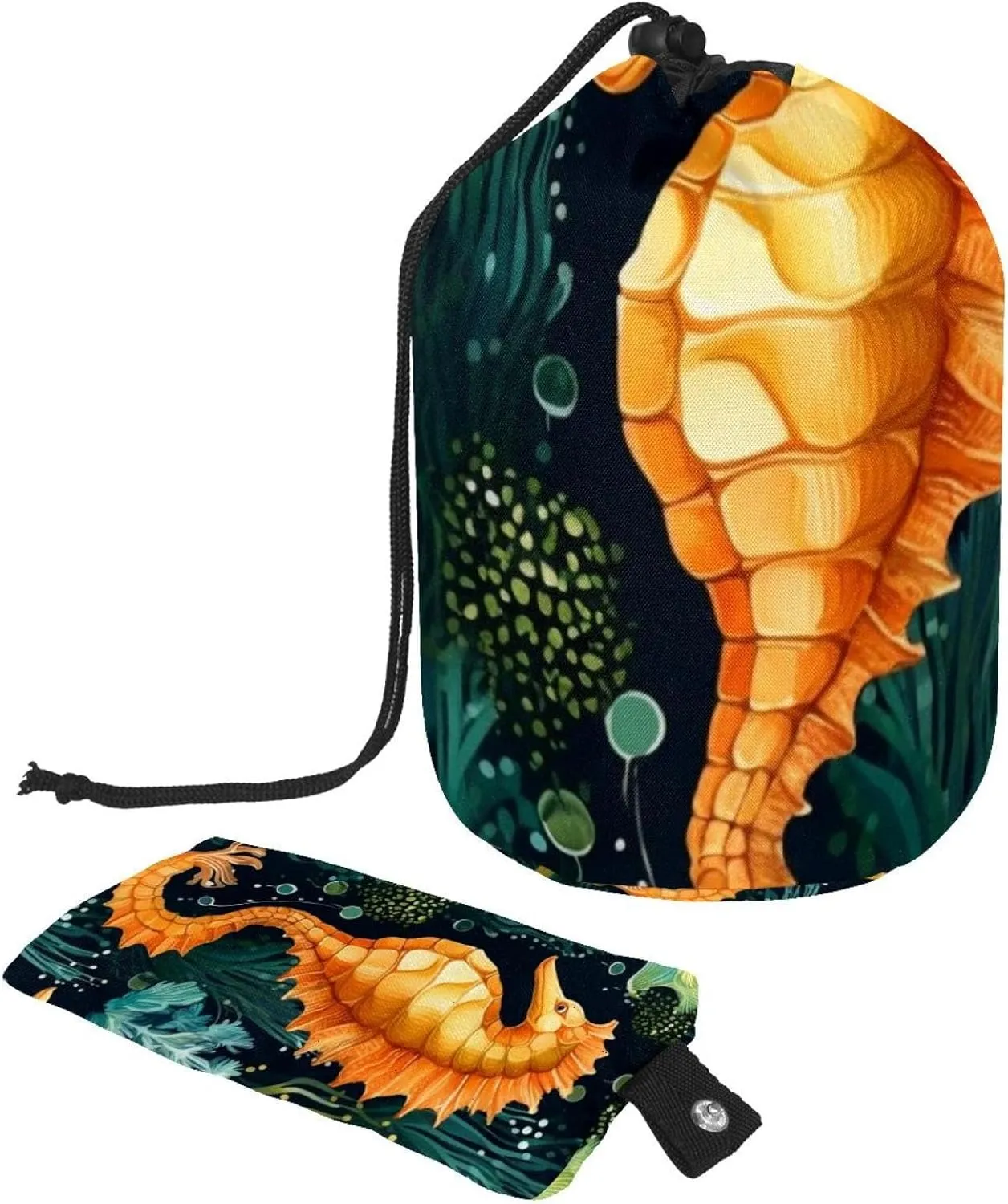 2 Pcs Cosmetic Bag bucket Travel Makeup Bags Large Capacity Soft Waterproof Portable Drawstring Cosmetic Bag, Art Ocean Seahorse