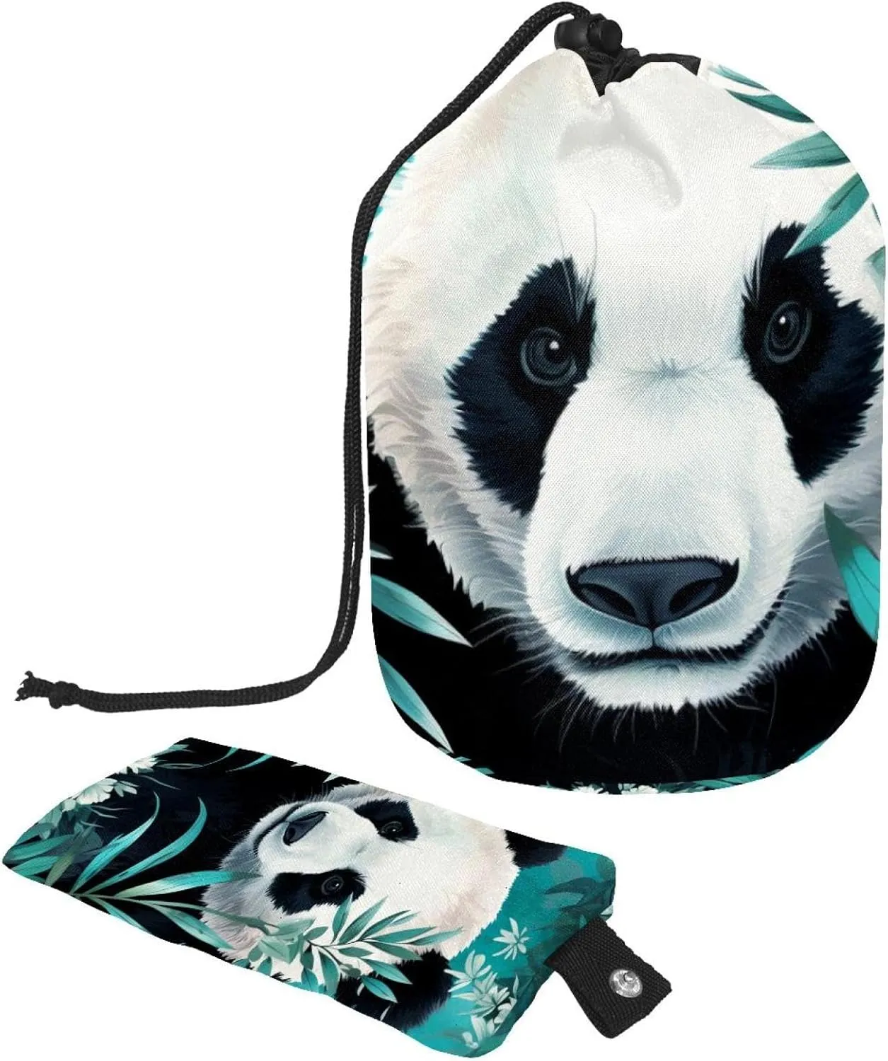 2 Pcs Cosmetic Bag bucket Travel Makeup Bags Large Capacity Soft Waterproof Portable Drawstring Cosmetic Bag, Art Panda in Jungle Pattern