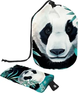 2 Pcs Cosmetic Bag bucket Travel Makeup Bags Large Capacity Soft Waterproof Portable Drawstring Cosmetic Bag, Art Panda in Jungle Pattern