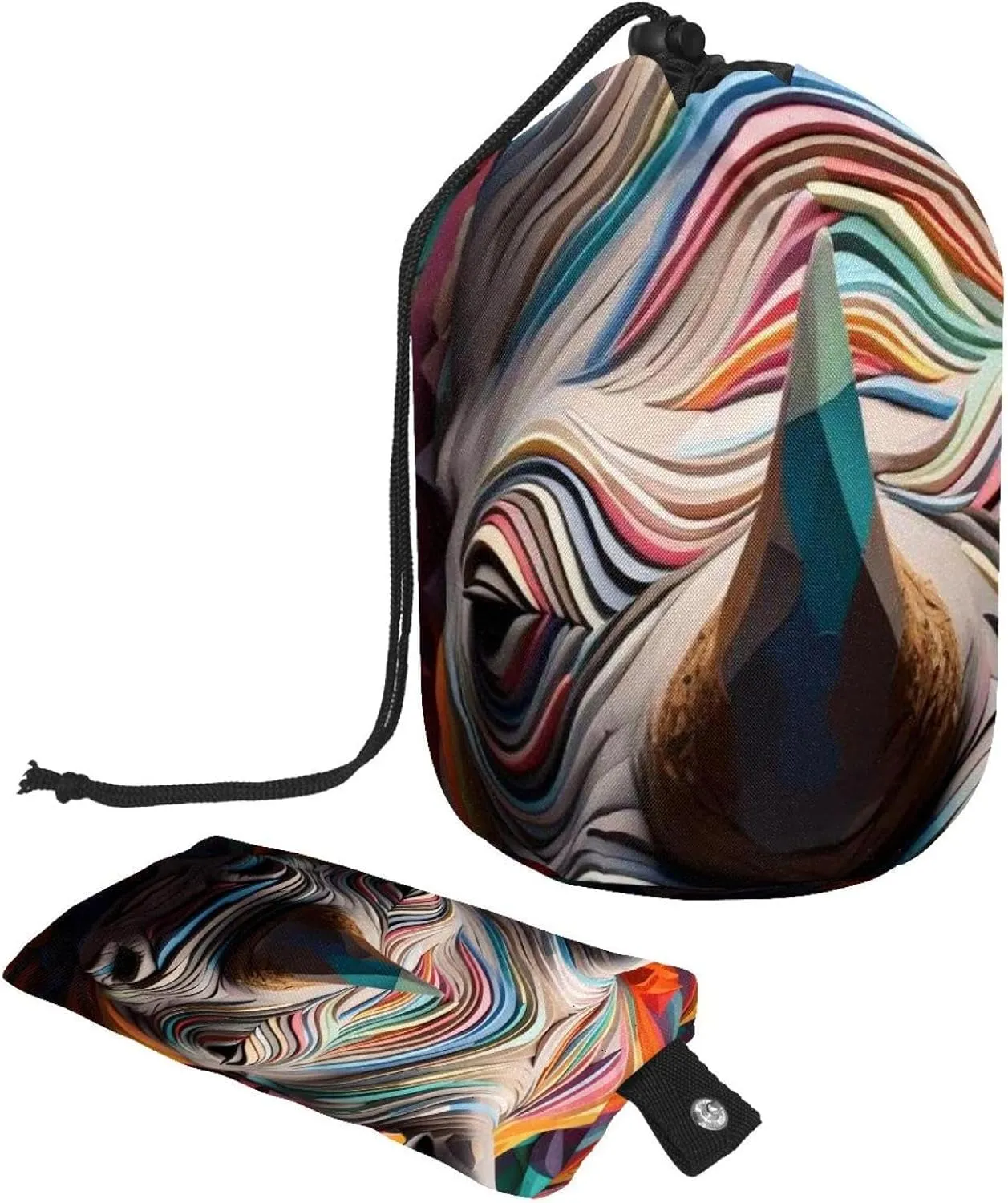 2 Pcs Cosmetic Bag bucket Travel Makeup Bags Large Capacity Soft Waterproof Portable Drawstring Cosmetic Bag, Art Rhino Pattern 27