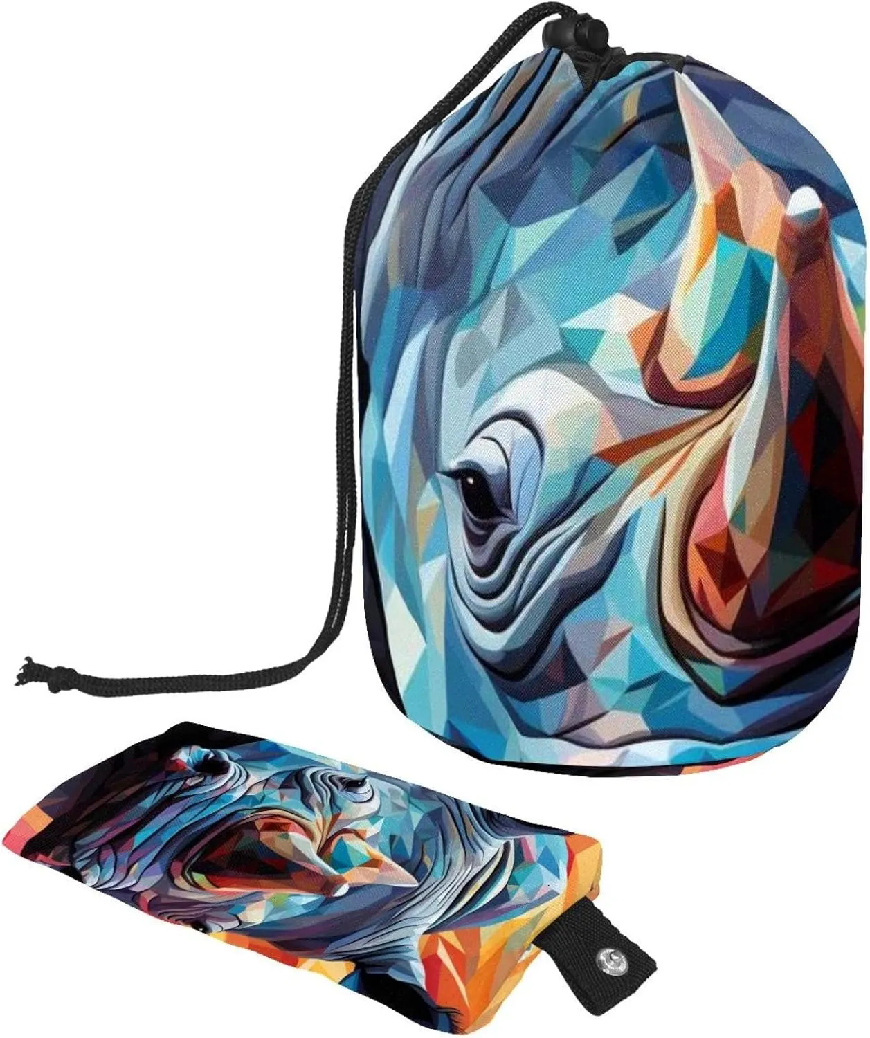 2 Pcs Cosmetic Bag bucket Travel Makeup Bags Large Capacity Soft Waterproof Portable Drawstring Cosmetic Bag, Art Rhino Pattern 39