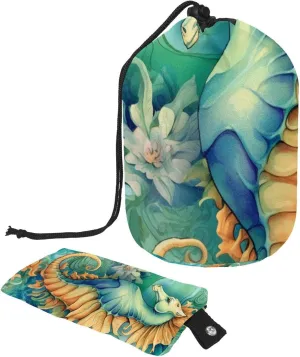 2 Pcs Cosmetic Bag bucket Travel Makeup Bags Large Capacity Soft Waterproof Portable Drawstring Cosmetic Bag, Art Seahorse Blue Ocean