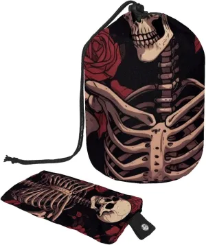 2 Pcs Cosmetic Bag bucket Travel Makeup Bags Large Capacity Soft Waterproof Portable Drawstring Cosmetic Bag, Art Skull and Flowers