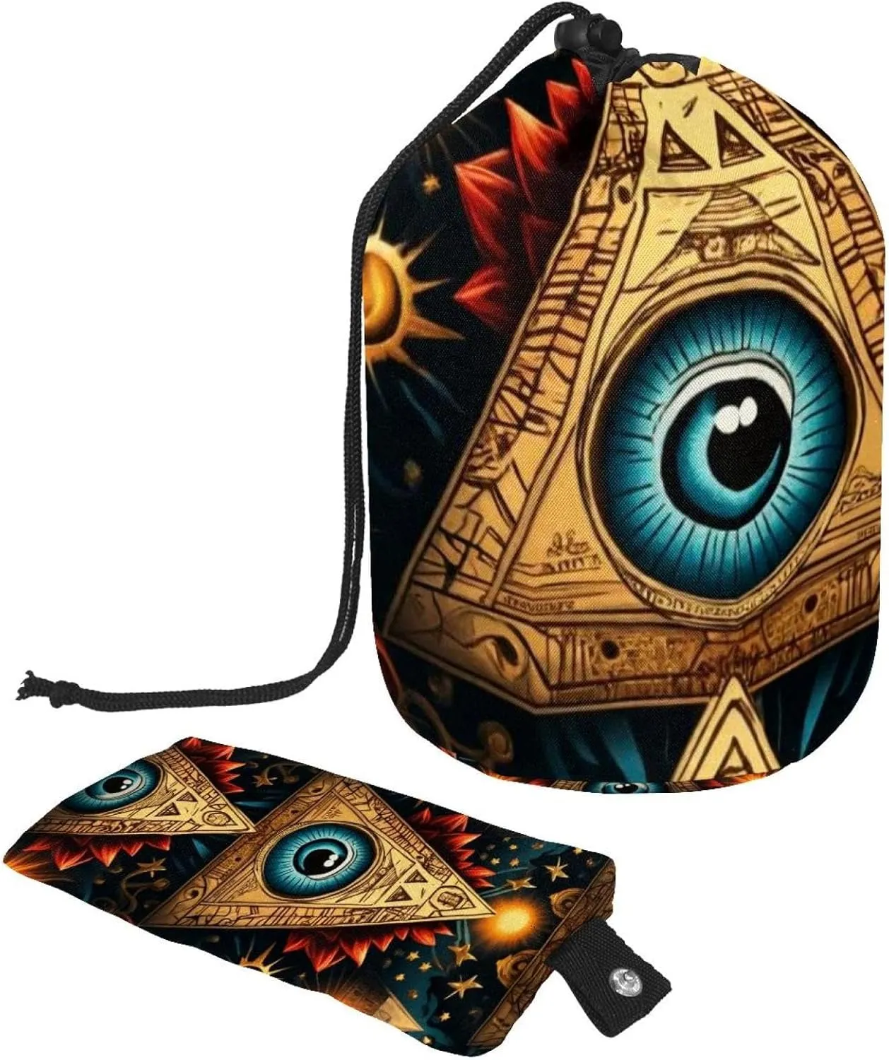 2 Pcs Cosmetic Bag bucket Travel Makeup Bags Large Capacity Soft Waterproof Portable Drawstring Cosmetic Bag, Art Star Pyramid with the Eye