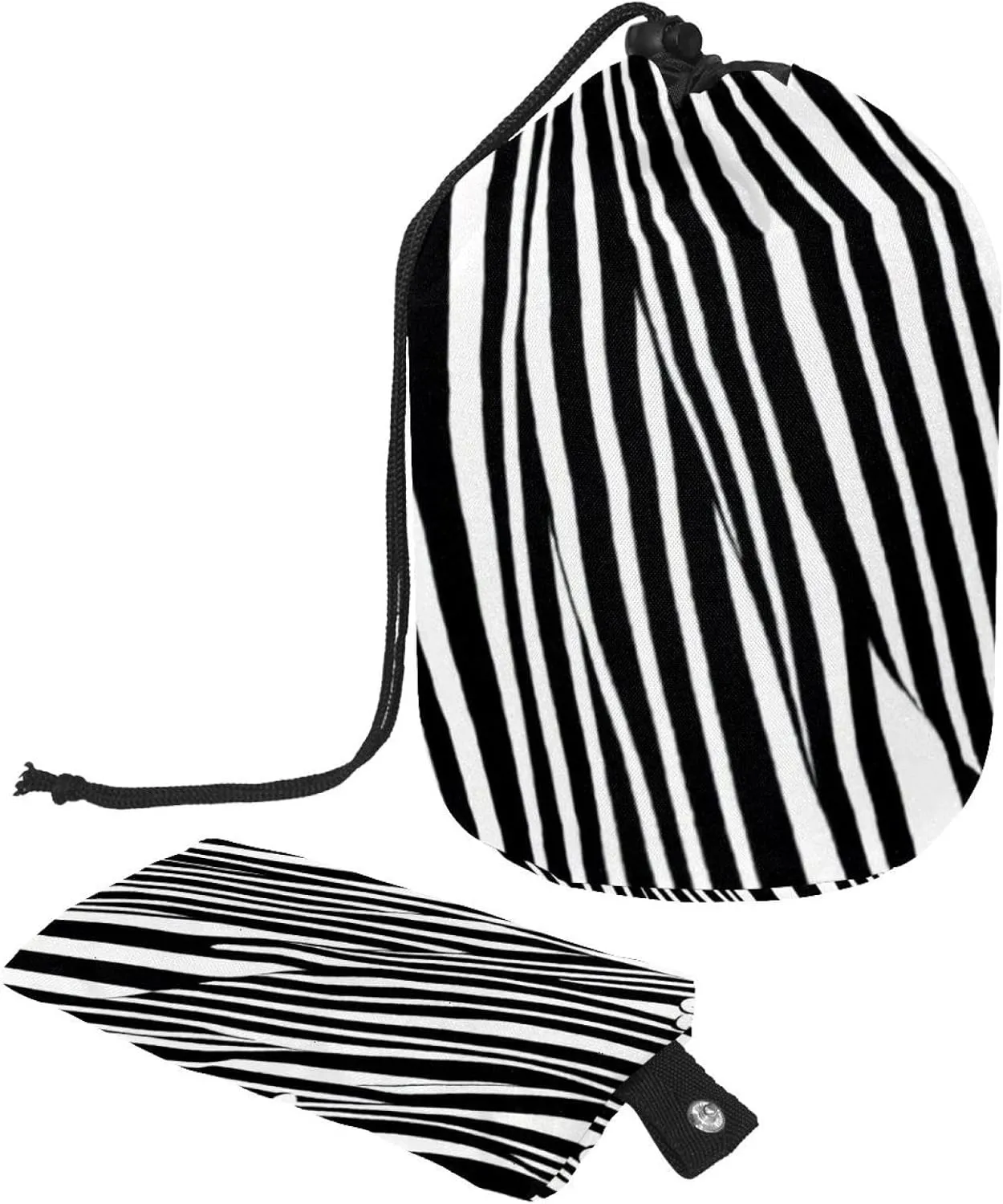 2 Pcs Cosmetic Bag bucket Travel Makeup Bags Large Capacity Soft Waterproof Portable Drawstring Cosmetic Bag, Black White Stripes Flowers