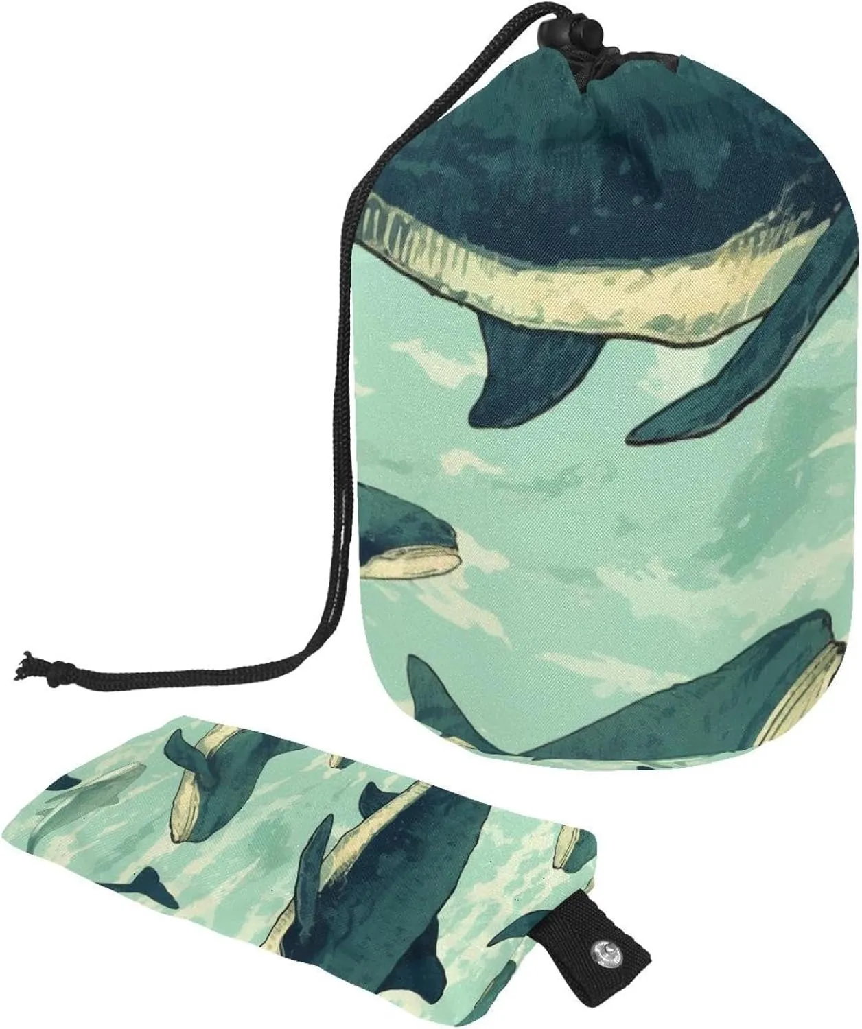2 Pcs Cosmetic Bag bucket Travel Makeup Bags Large Capacity Soft Waterproof Portable Drawstring Cosmetic Bag, Blue Hand-painted Whales