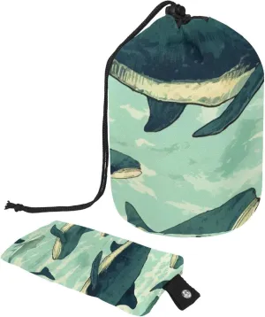 2 Pcs Cosmetic Bag bucket Travel Makeup Bags Large Capacity Soft Waterproof Portable Drawstring Cosmetic Bag, Blue Hand-painted Whales