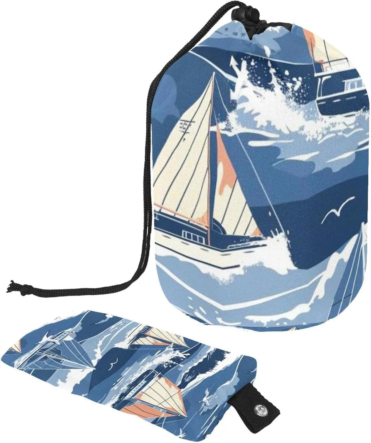 2 Pcs Cosmetic Bag bucket Travel Makeup Bags Large Capacity Soft Waterproof Portable Drawstring Cosmetic Bag, Blue Sea Sailboat Lighthouse