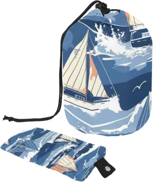 2 Pcs Cosmetic Bag bucket Travel Makeup Bags Large Capacity Soft Waterproof Portable Drawstring Cosmetic Bag, Blue Sea Sailboat Lighthouse