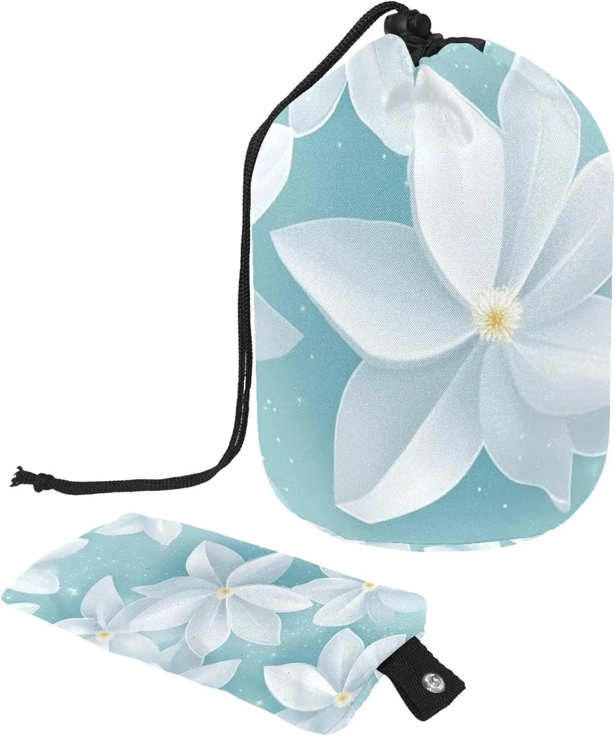 2 Pcs Cosmetic Bag bucket Travel Makeup Bags Large Capacity Soft Waterproof Portable Drawstring Cosmetic Bag, Blue White Starry Flowers 55
