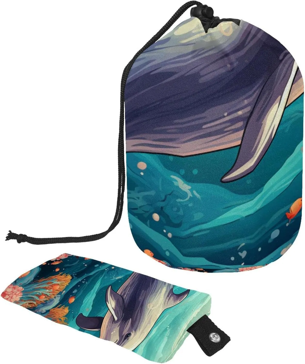 2 Pcs Cosmetic Bag bucket Travel Makeup Bags Large Capacity Soft Waterproof Portable Drawstring Cosmetic Bag, Colorful Ocean Whale Pattern