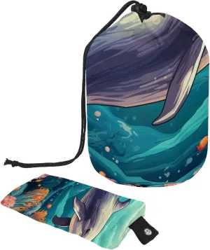 2 Pcs Cosmetic Bag bucket Travel Makeup Bags Large Capacity Soft Waterproof Portable Drawstring Cosmetic Bag, Colorful Ocean Whale Pattern