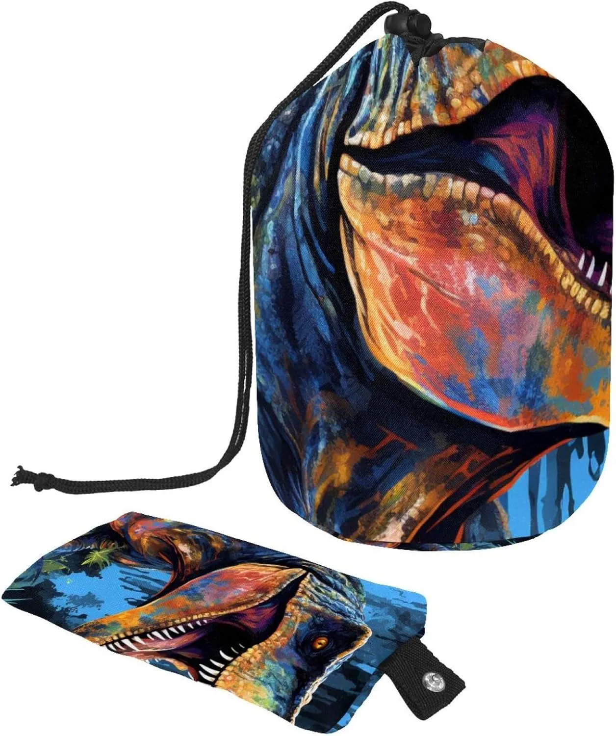 2 Pcs Cosmetic Bag bucket Travel Makeup Bags Large Capacity Soft Waterproof Portable Drawstring Cosmetic Bag, Cool Dinosaur Art Pattern