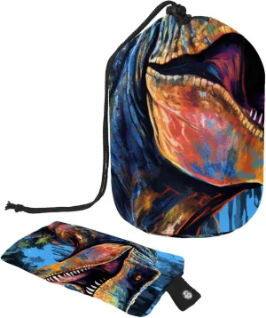 2 Pcs Cosmetic Bag bucket Travel Makeup Bags Large Capacity Soft Waterproof Portable Drawstring Cosmetic Bag, Cool Dinosaur Art Pattern