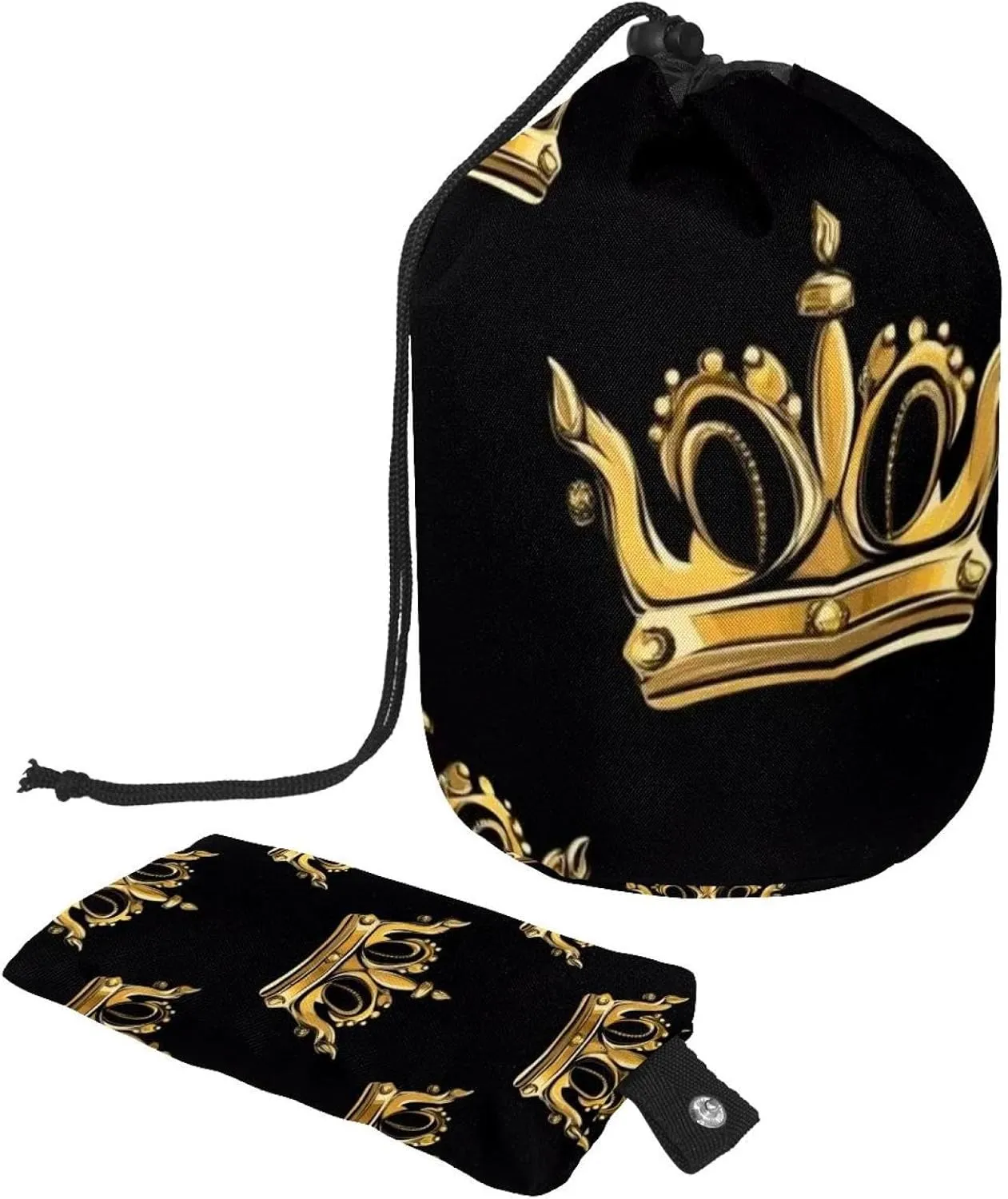2 Pcs Cosmetic Bag bucket Travel Makeup Bags Large Capacity Soft Waterproof Portable Drawstring Cosmetic Bag, Cute Fun Golden Royal Crown 51