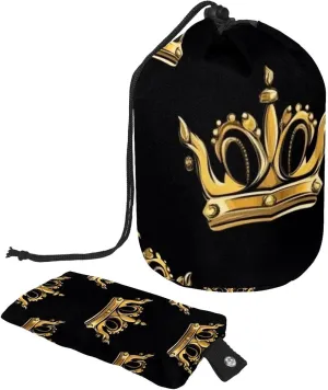 2 Pcs Cosmetic Bag bucket Travel Makeup Bags Large Capacity Soft Waterproof Portable Drawstring Cosmetic Bag, Cute Fun Golden Royal Crown 51