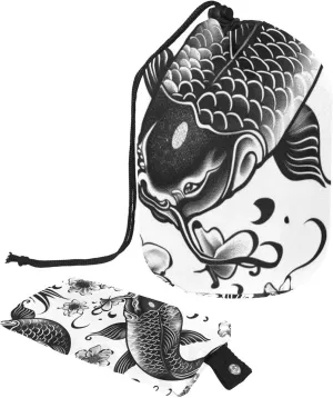 2 Pcs Cosmetic Bag bucket Travel Makeup Bags Large Capacity Soft Waterproof Portable Drawstring Cosmetic Bag, Fish Japanese Tattoo