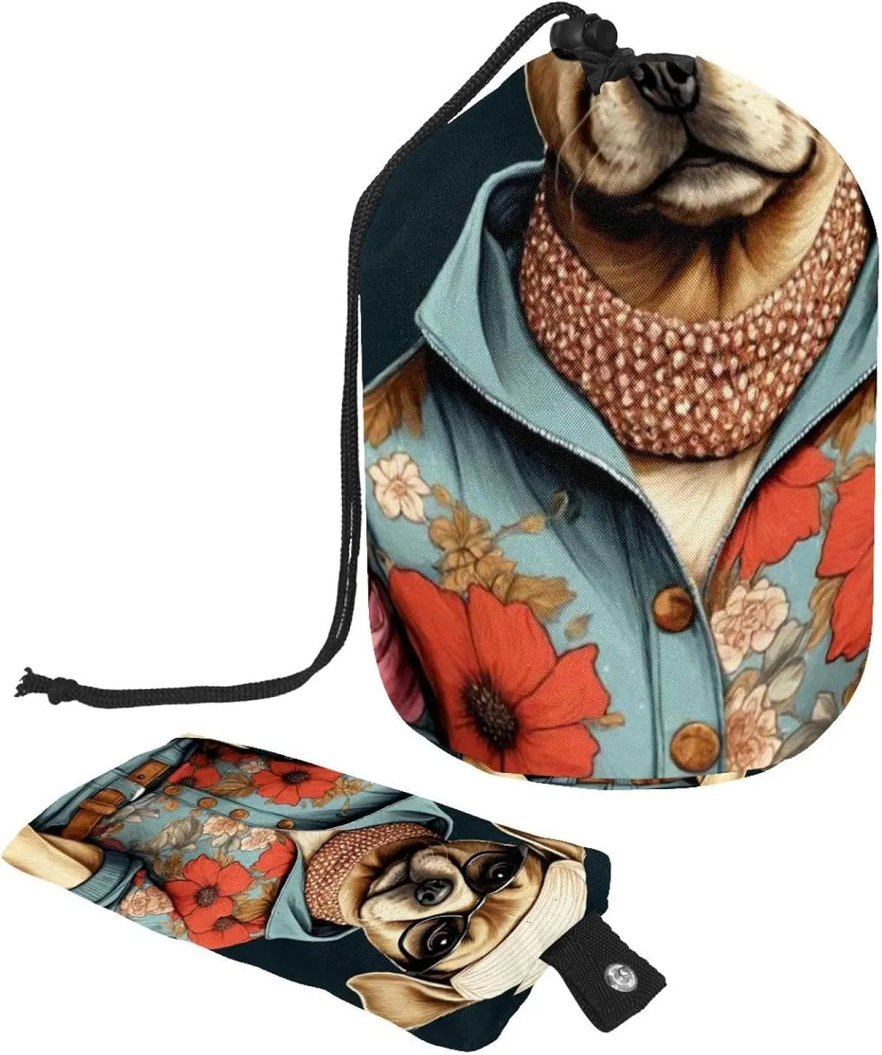 2 Pcs Cosmetic Bag bucket Travel Makeup Bags Large Capacity Soft Waterproof Portable Drawstring Cosmetic Bag, Florals Clothing Dogs