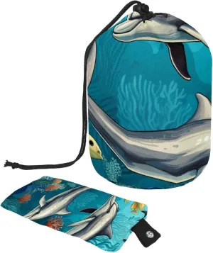 2 Pcs Cosmetic Bag bucket Travel Makeup Bags Large Capacity Soft Waterproof Portable Drawstring Cosmetic Bag, Fun Underwater World Whale