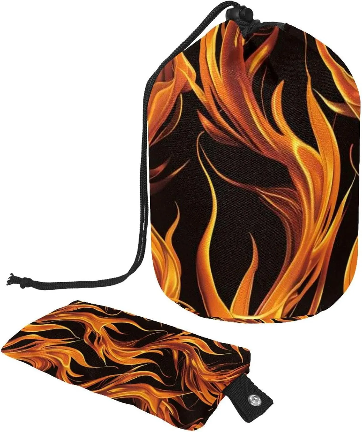 2 Pcs Cosmetic Bag bucket Travel Makeup Bags Large Capacity Soft Waterproof Portable Drawstring Cosmetic Bag, Golden Burning Flames