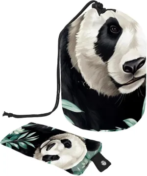 2 Pcs Cosmetic Bag bucket Travel Makeup Bags Large Capacity Soft Waterproof Portable Drawstring Cosmetic Bag, Green Floral with Panda Pattern