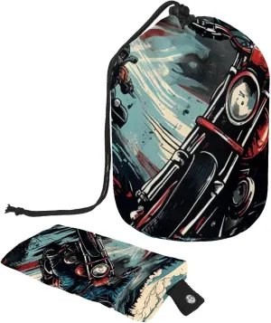 2 Pcs Cosmetic Bag bucket Travel Makeup Bags Large Capacity Soft Waterproof Portable Drawstring Cosmetic Bag, Hand drawn Motorcyclist