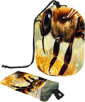 2 Pcs Cosmetic Bag bucket Travel Makeup Bags Large Capacity Soft Waterproof Portable Drawstring Cosmetic Bag, Hand-painted Golden Bee