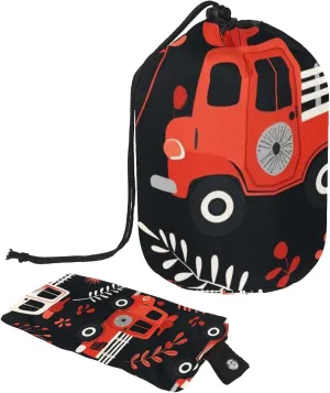 2 Pcs Cosmetic Bag bucket Travel Makeup Bags Large Capacity Soft Waterproof Portable Drawstring Cosmetic Bag, Little Fire Truck Print