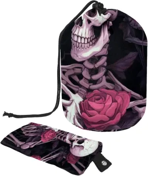 2 Pcs Cosmetic Bag bucket Travel Makeup Bags Large Capacity Soft Waterproof Portable Drawstring Cosmetic Bag, Pink Art Skull