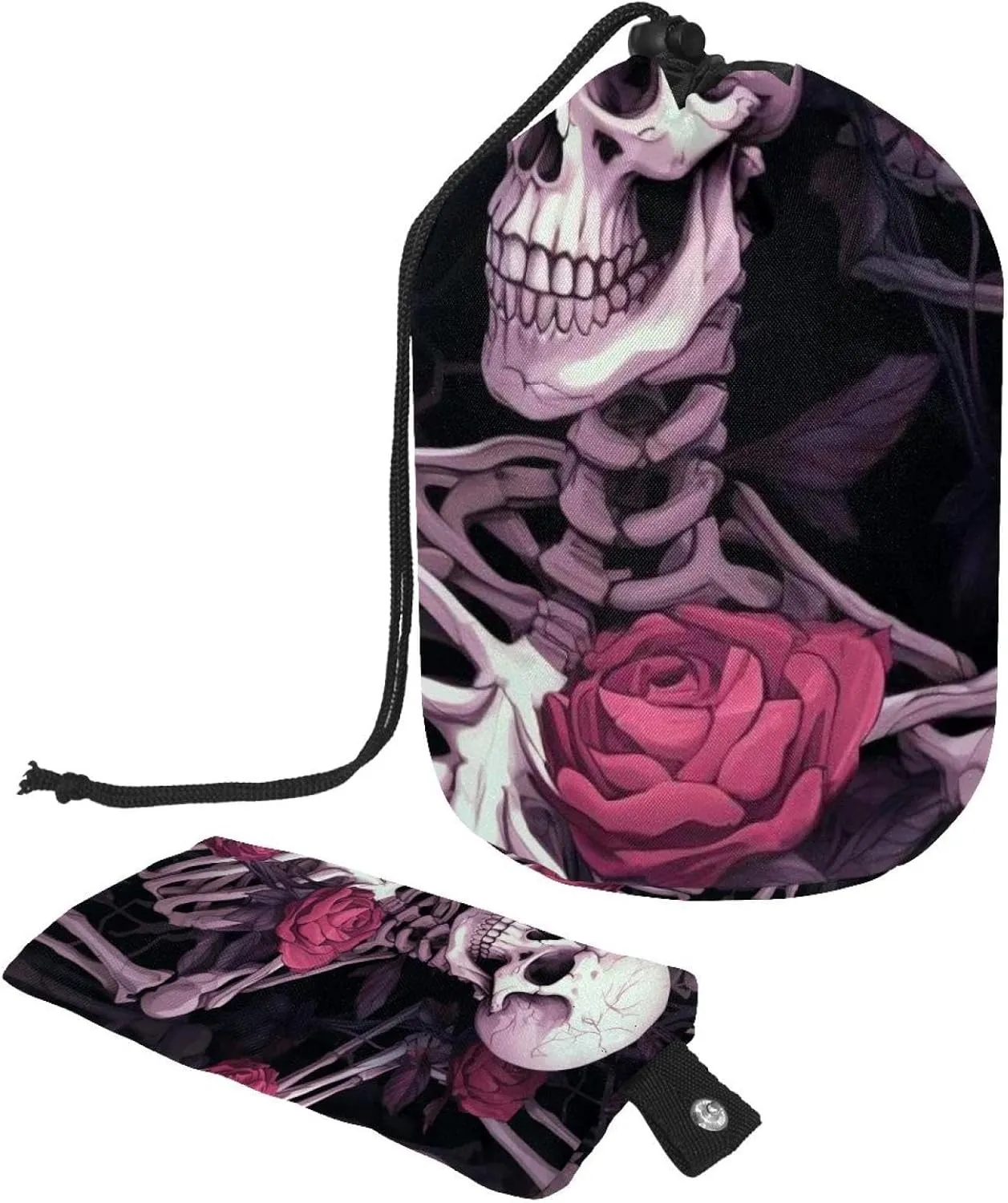 2 Pcs Cosmetic Bag bucket Travel Makeup Bags Large Capacity Soft Waterproof Portable Drawstring Cosmetic Bag, Pink Art Skull
