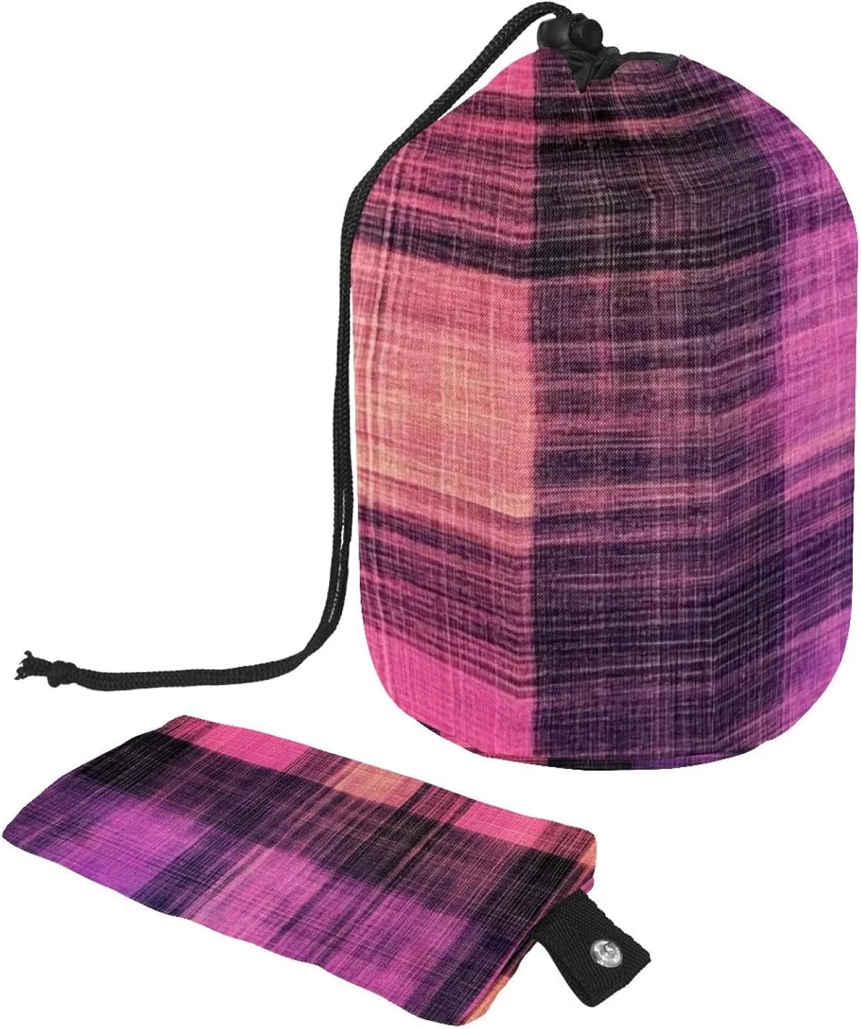 2 Pcs Cosmetic Bag bucket Travel Makeup Bags Large Capacity Soft Waterproof Portable Drawstring Cosmetic Bag, Pink Purple Art Plaid 55