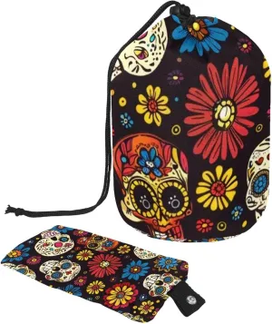 2 Pcs Cosmetic Bag bucket Travel Makeup Bags Large Capacity Soft Waterproof Portable Drawstring Cosmetic Bag, Sugar Skull Art Flowers