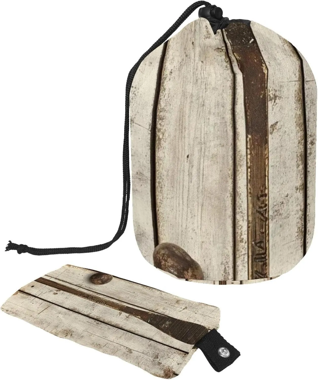 2 Pcs Cosmetic Bag bucket Travel Makeup Bags Large Capacity Soft Waterproof Portable Drawstring Cosmetic Bag, Vintage Hockey Stick and Puck on Wood 27