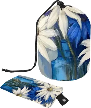 2 Pcs Cosmetic Bag bucket Travel Makeup Bags Large Capacity Soft Waterproof Portable Drawstring Cosmetic Bag, Watercolor Art Daisy Flowers 15