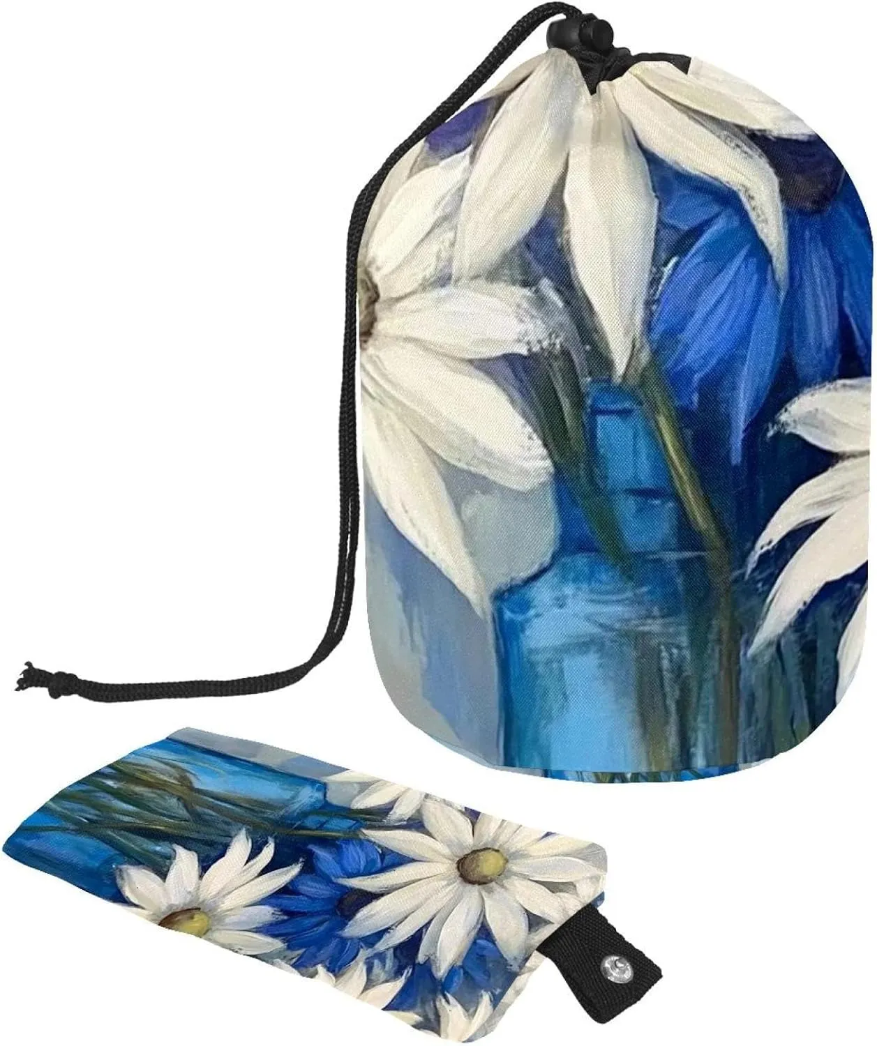 2 Pcs Cosmetic Bag bucket Travel Makeup Bags Large Capacity Soft Waterproof Portable Drawstring Cosmetic Bag, Watercolor Art Daisy Flowers 15