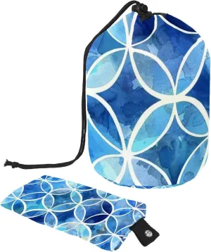 2 Pcs Cosmetic Bag bucket Travel Makeup Bags Large Capacity Soft Waterproof Portable Drawstring Cosmetic Bag, Watercolor Mosaic Blue Circle