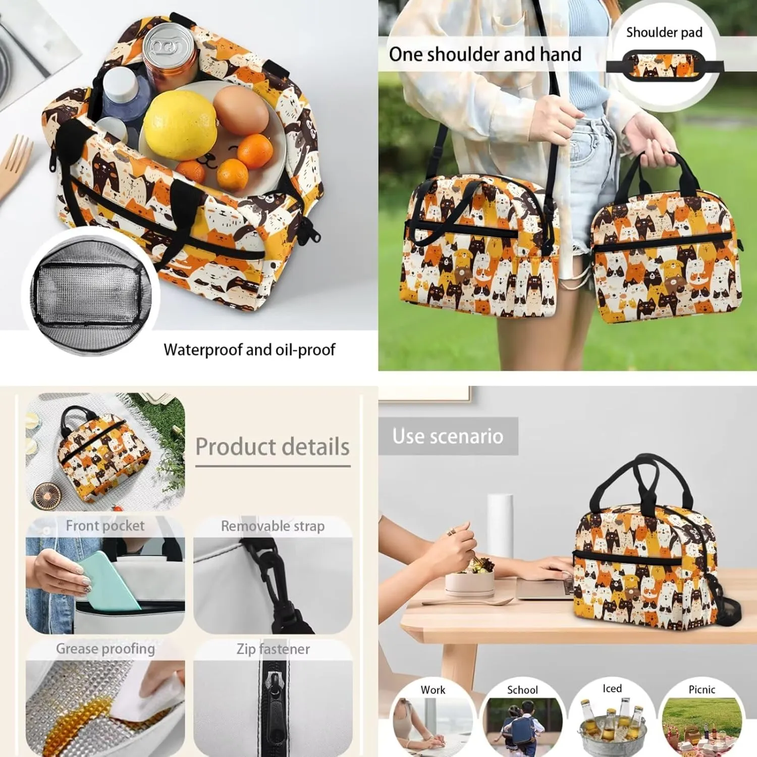 3 in 1 17 In Backpack Set for Boys Kids Cartoon Cat School Bookbag with Insulated Matching Lunch Kit Bag and Pencil Case Set Gift