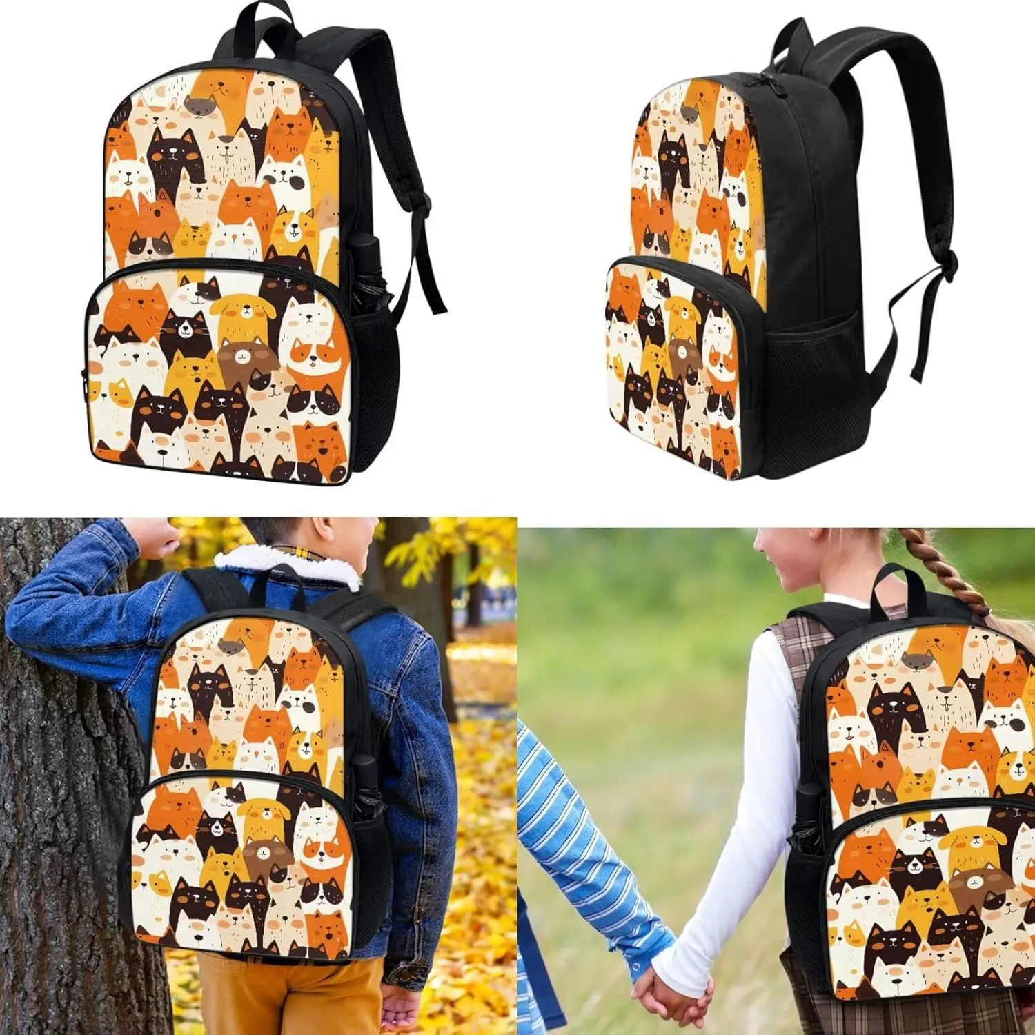 3 in 1 17 In Backpack Set for Boys Kids Cartoon Cat School Bookbag with Insulated Matching Lunch Kit Bag and Pencil Case Set Gift