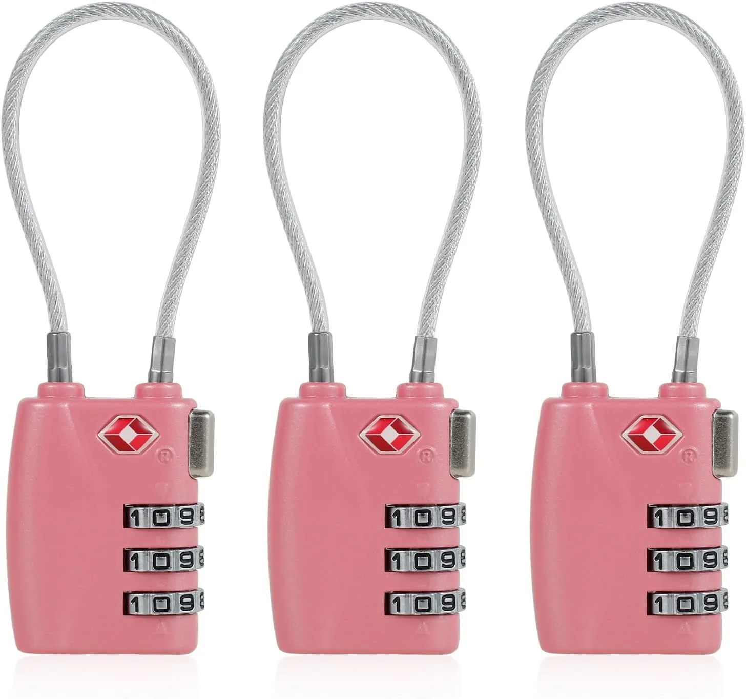 3pcs Cable Luggage Lock, Combination Travel Cable Locks, 3-Digit Padlock Re-Settable Combination Locker, Zinc Alloy Zipper Locks, Waterproof Suitcase Lock for Locker Backpack (Pink)
