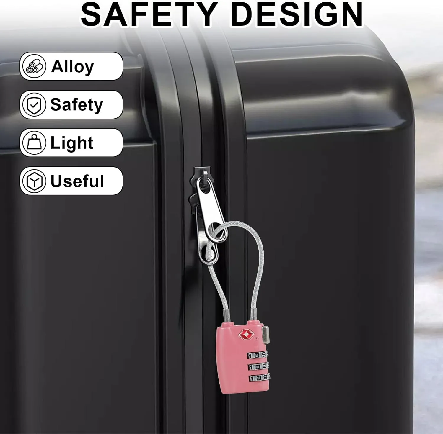 3pcs Cable Luggage Lock, Combination Travel Cable Locks, 3-Digit Padlock Re-Settable Combination Locker, Zinc Alloy Zipper Locks, Waterproof Suitcase Lock for Locker Backpack (Pink)