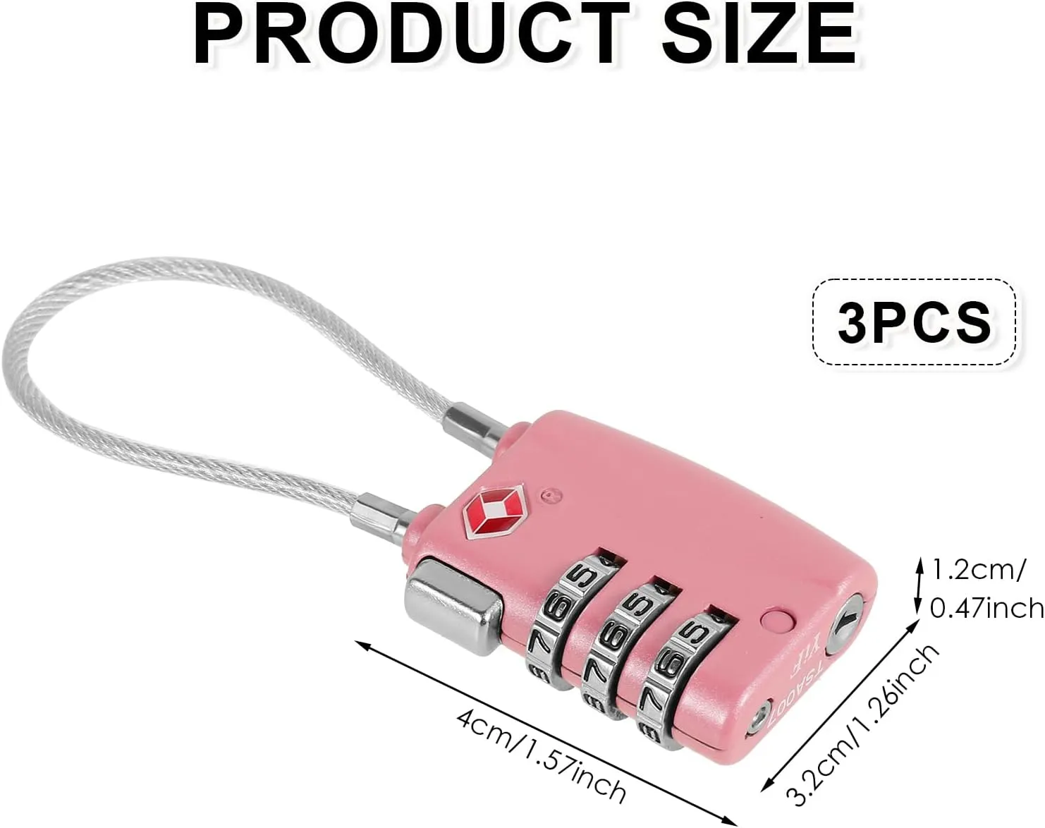3pcs Cable Luggage Lock, Combination Travel Cable Locks, 3-Digit Padlock Re-Settable Combination Locker, Zinc Alloy Zipper Locks, Waterproof Suitcase Lock for Locker Backpack (Pink)